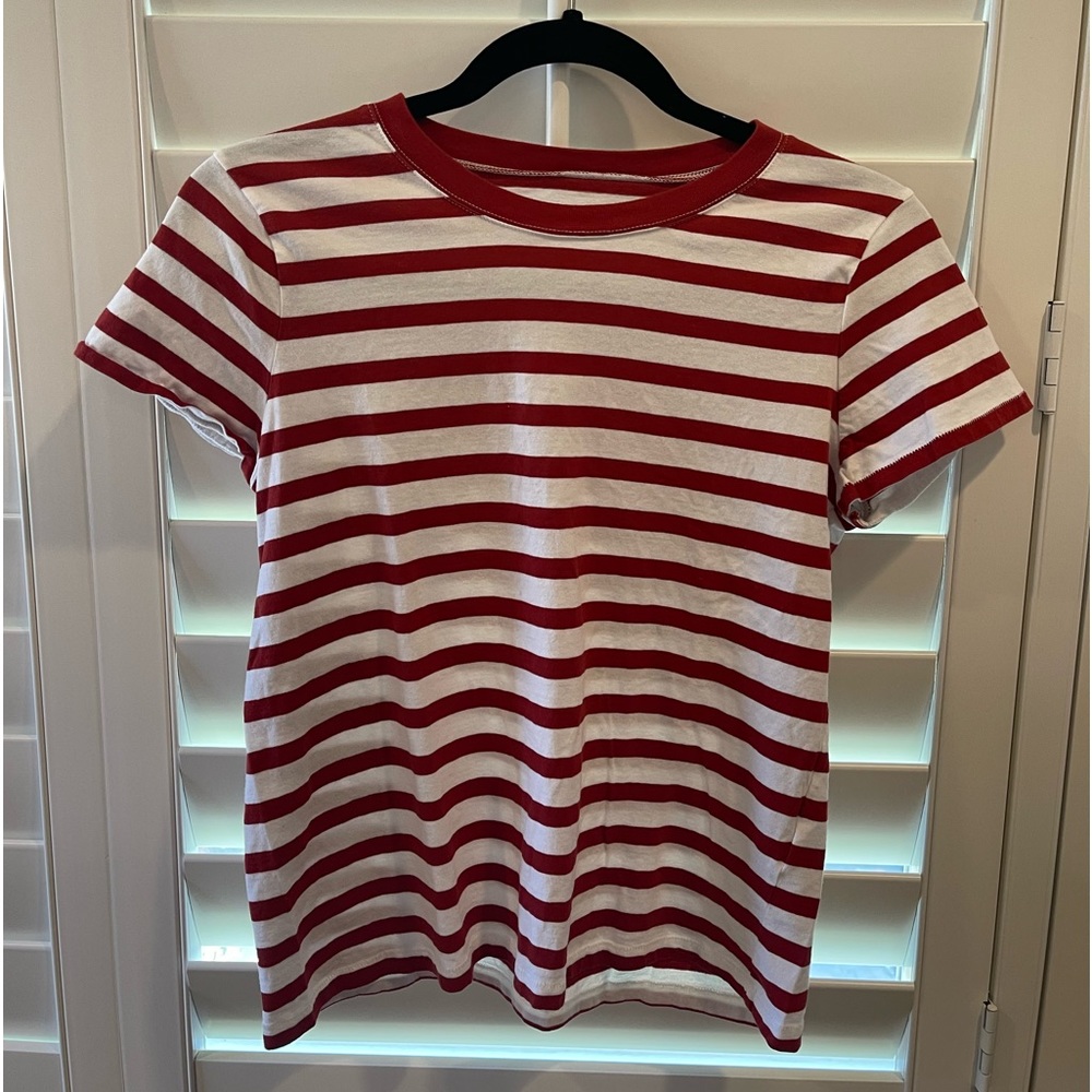 Madewell orange and white striped tee in sz S